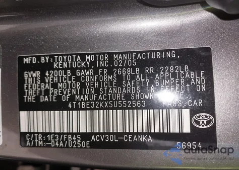 2005 Toyota Camry Le from USA, damaged, VIN 4T1BE32KX5U552563